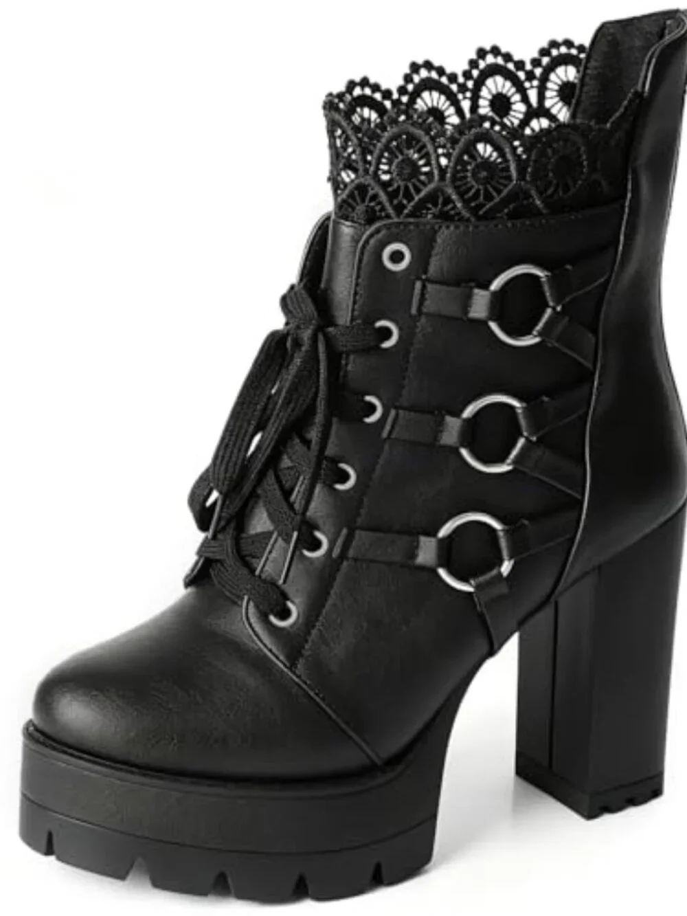 Chunky Heel Lace Up Ankle Boots with Zipper Platform Goth Booties